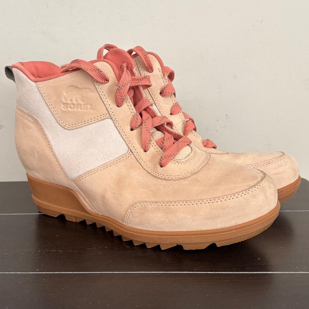Sorel Evie Sport Lace | Peach Suede | Hidden Wedge Boots NL4902-260 | Womens 9